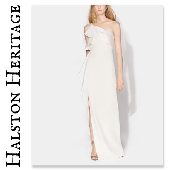 NWT Halston Heritage Leda One Shoulder Draped Satin Crepe Gown - Picture 1 of 16
